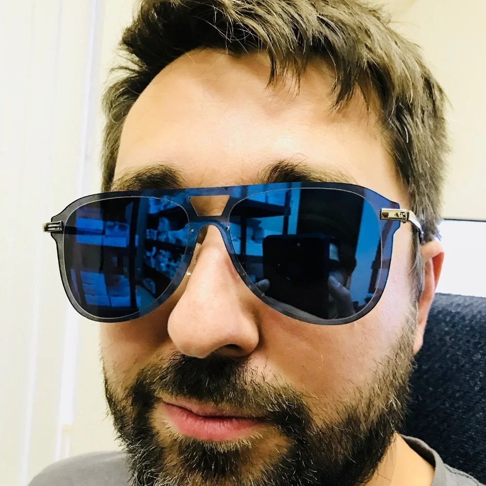 Sunglasses Blue Mirrored Lens Silver Frame‎ Fashion Female Male Lentes Gafas New